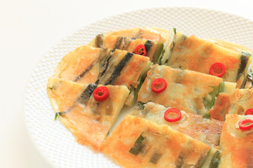 Homemade spring onion and chili pepper pan cake jeon