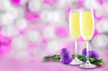 Champagne in in glasses with Christmas decoration