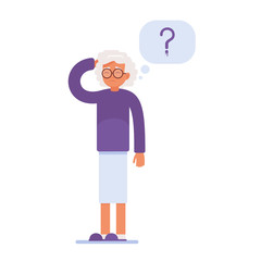 an elderly person has memory problems. a tangle of thoughts over his head. vector illustration of medical content