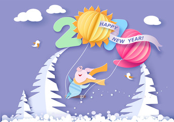 Happy New Year card. Color paper cut design