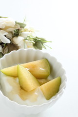 Sweetness Japanese melon and honey on yogurt