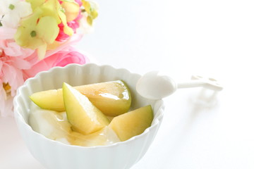 Sweetness Japanese melon and honey on yogurt