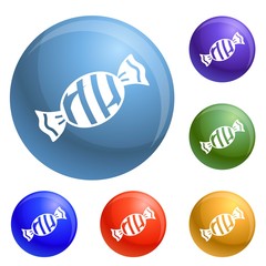 Striped bonbon icons set vector 6 color isolated on white background