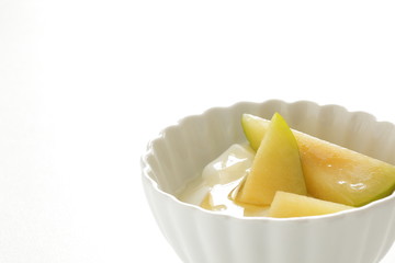 Sweetness Japanese melon and honey on yogurt