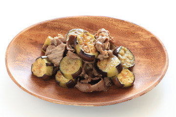 Chinese food, beef and eggplant stir fried for autumn gourmet