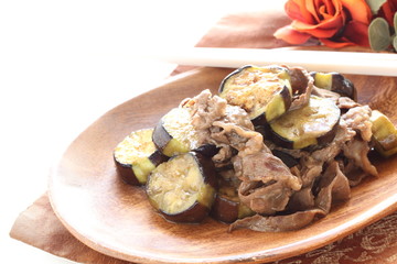 Chinese food, beef and eggplant stir fried for autumn gourmet