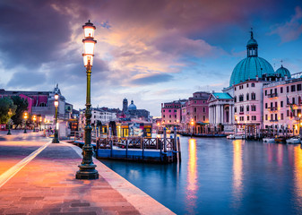 Fantastic spring sunrise in Venice with San Simeone Piccolo church. Colorful evening scene in...