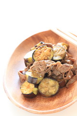 Chinese food, beef and eggplant stir fried for autumn gourmet