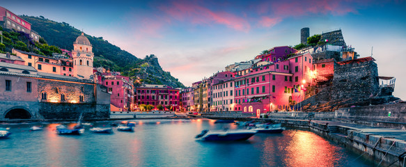 One of the five towns that make up the Cinque Terre region - Vernazza. Fantastic spring sunrise in...