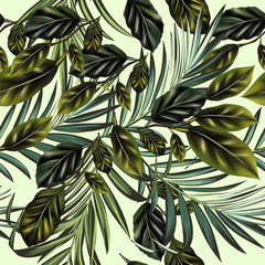 Fashion vector tropical palm leaves and citrus pattern