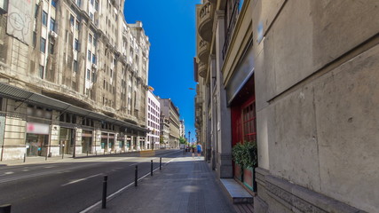 Walking through the streets of Barcelona to monument on Plaza Antonio Lopez and Old Post Office timelapse hyperlapse, Barcelona, Spain.