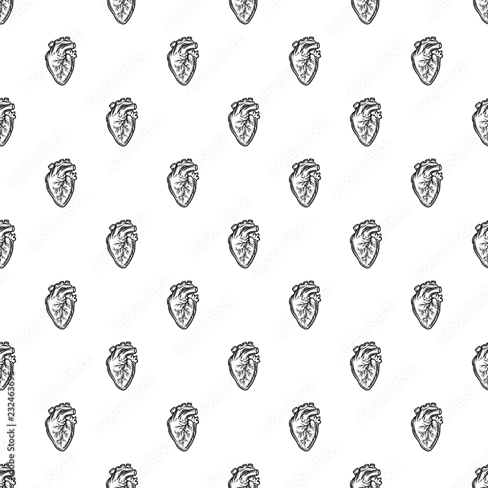 Poster human heart organ pattern seamless repeat background for any web design