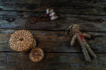 mystical composition on wooden background for Halloween