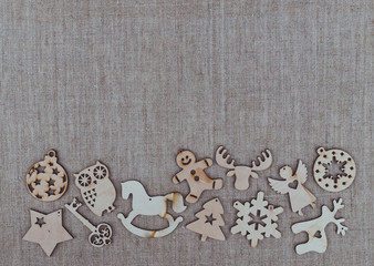 Christmas decorations on the vintage linen backgrounds