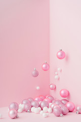 Creative Christmas design pink pastel color background. New Year concept.