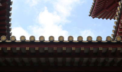 Fototapeta na wymiar Chinese temple roofs with blue sky background