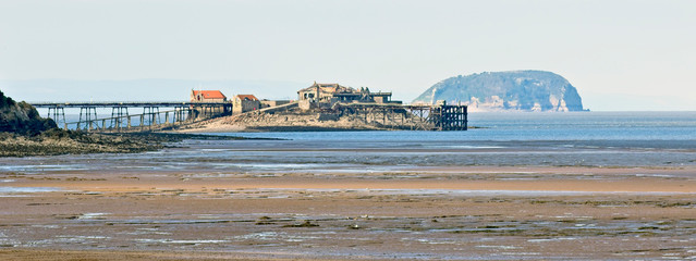 Birnbeck Pier, the ruins of an 18th century pier, Weston-super-Mare, Somerset, England, UK.