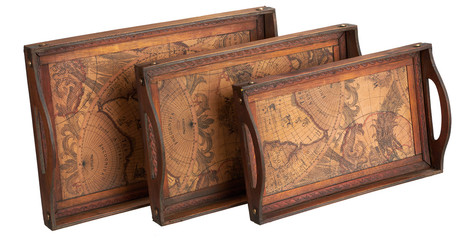 wooden tray with map