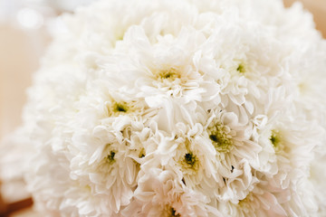 white flowers in a luxurious restaurant for atmosphere and decoration.