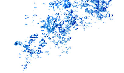 Clean blue water and air bubbles isolated on white background 
