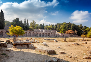 Ruins of asclepeion in Kos Greece, ancient greek temple dedicated to Asclepius, the god of medicine.