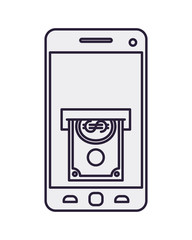 smartphone with bills isolated icon