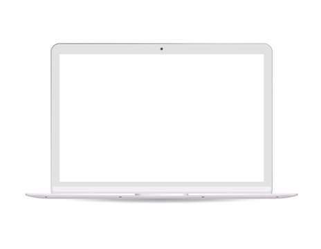 Laptop pc with white lcd screen isolated on background. Portable notebook computer realistic vector illustration. High quality modern design.