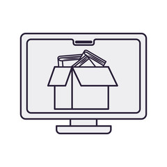 computer screen with cardboard box and gifts