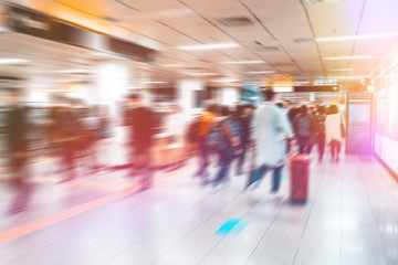 Anonymous blurred people rushing in subway train,Seoul in South Korea..