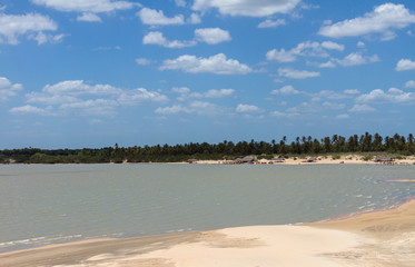 Camocim, Ceara, Brazil, January 16 2018 - View of Tatajuba lagoon and dunes near Jericoaccoara, Buggy tour