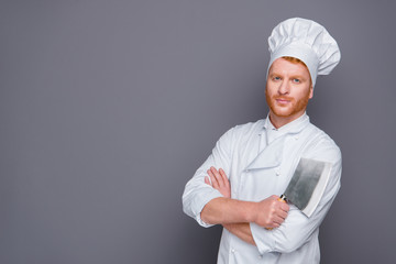 Attractive good-looking man stand isolated on dark gray backgrou