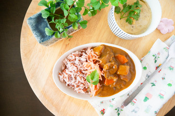 Beef Curry Rice Homemade Cooking,Japanese food, stew, rice, Domestic kitchen, meal for child/OLYMPUS DIGITAL CAMERA