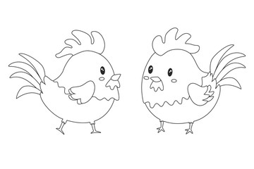 Cute rooster vector set. cute chicken printable coloring page vector