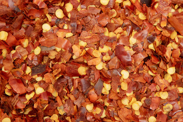 pile crushed red cayenne pepper, dried chili flakes and seeds