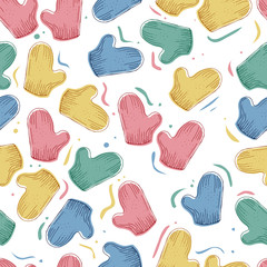 Seamless pattern of mittens, vector