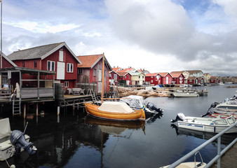 Fototapeta na wymiar Port of Smogen Sweden Fishingboats