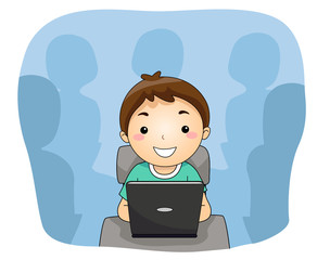 Kid Boy Laptop Class Illustration