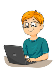 Kid Boy Reading Glass Laptop