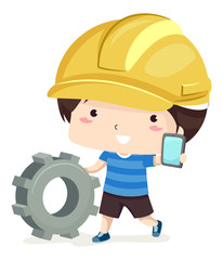 Kid Boy Tablet Developer Gear Illustration