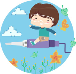 Kid Boy Circuit Explore Solder Illustration