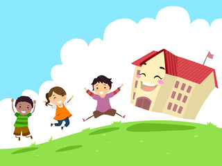Obraz na płótnie Canvas Stickman Kids School Jump Fun Illustration