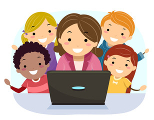 Stickman Kids Teacher Show Laptop Illustration