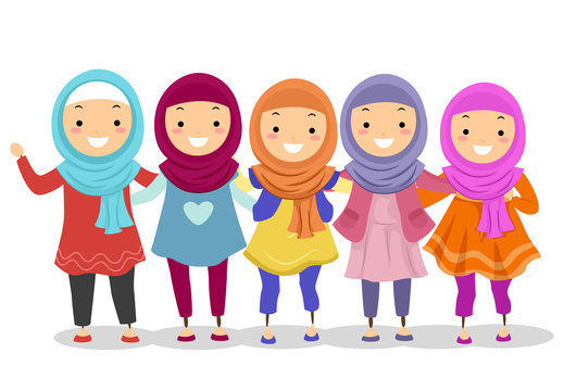 Stickman Kids Muslim Girls Illustration