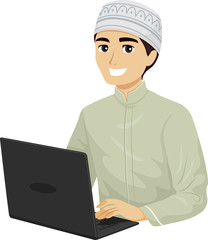 Teen Guy Muslim Laptop Illustration