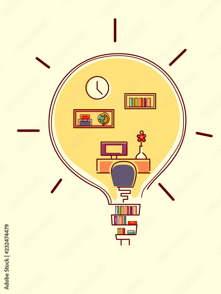 Poster light bulb room organize illustration