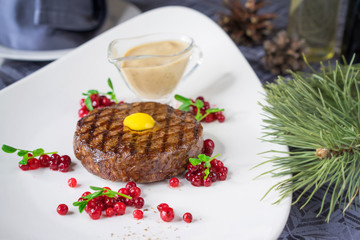 beefsteak with grilled beef and berries
