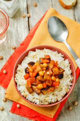 Eggplant and tomato chickpea curry with rice