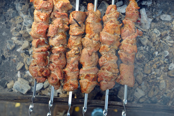 Pork kebab on a skewer