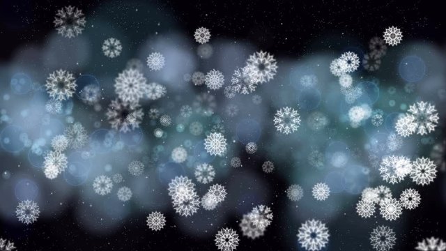 Falling snowflakes and particles for celebration or greetings video. Magic happy new year snow animation. Seamless loop Christmas holiday background.