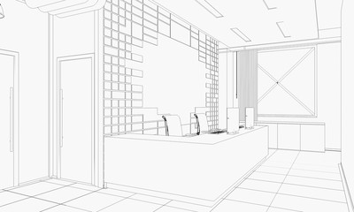 office contour visualization, 3D illustration, sketch, outline
